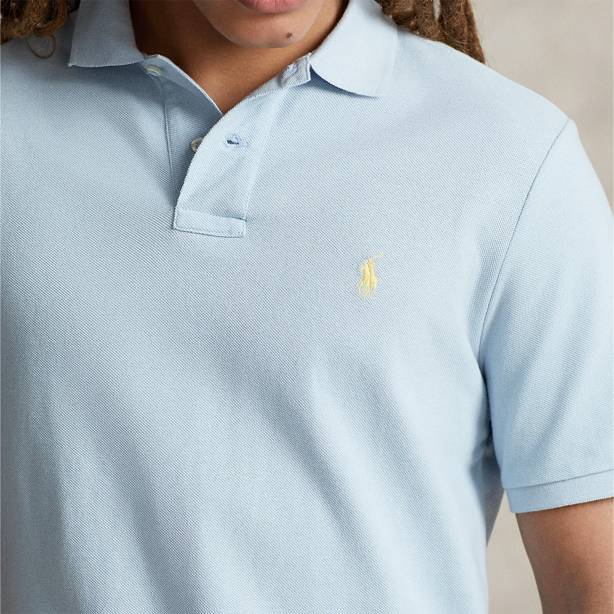 Ralph Lauren - Custom Slim Fit Mesh Polo Shirt in Pale Blue