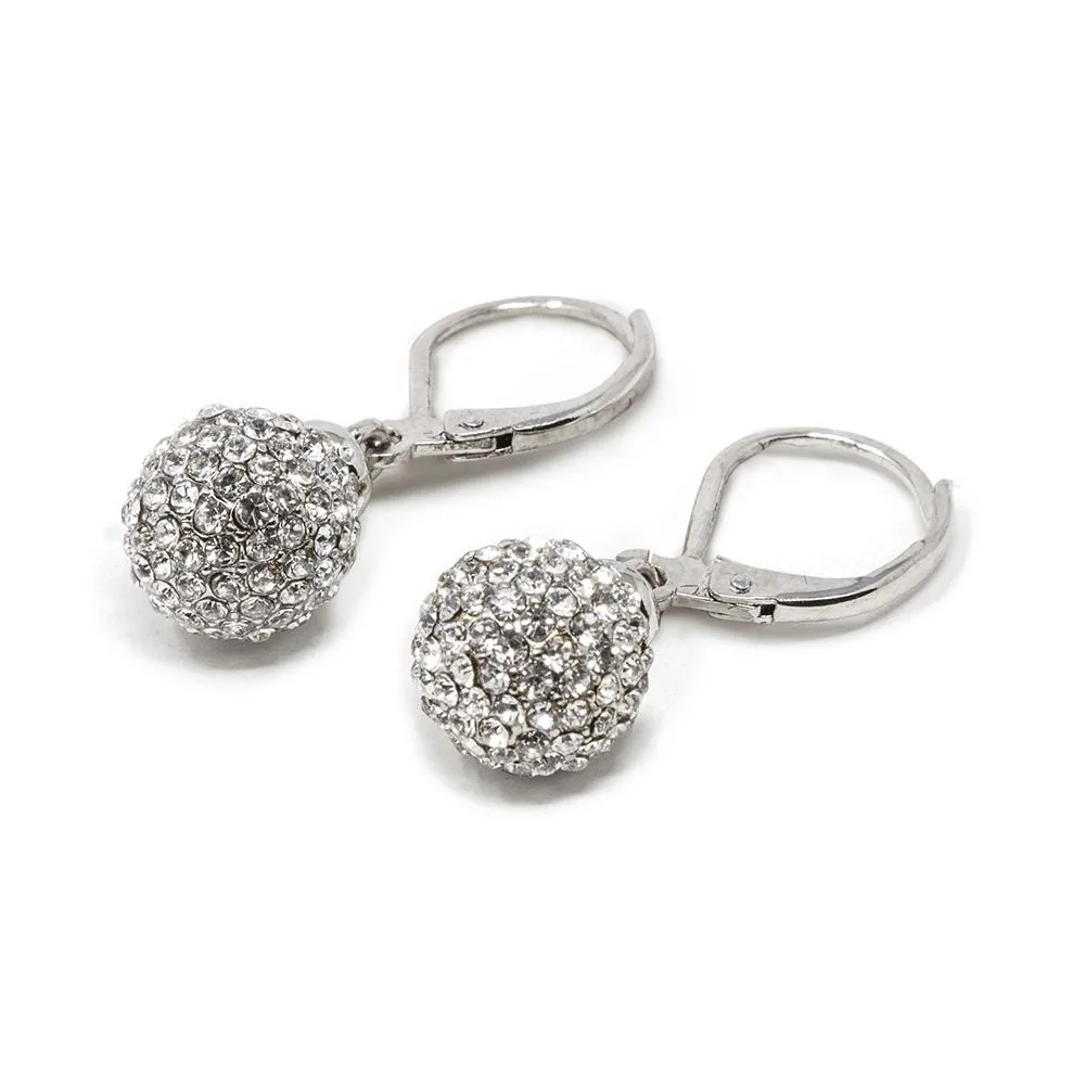 Rhodium Plated Crystal Ball Earrings