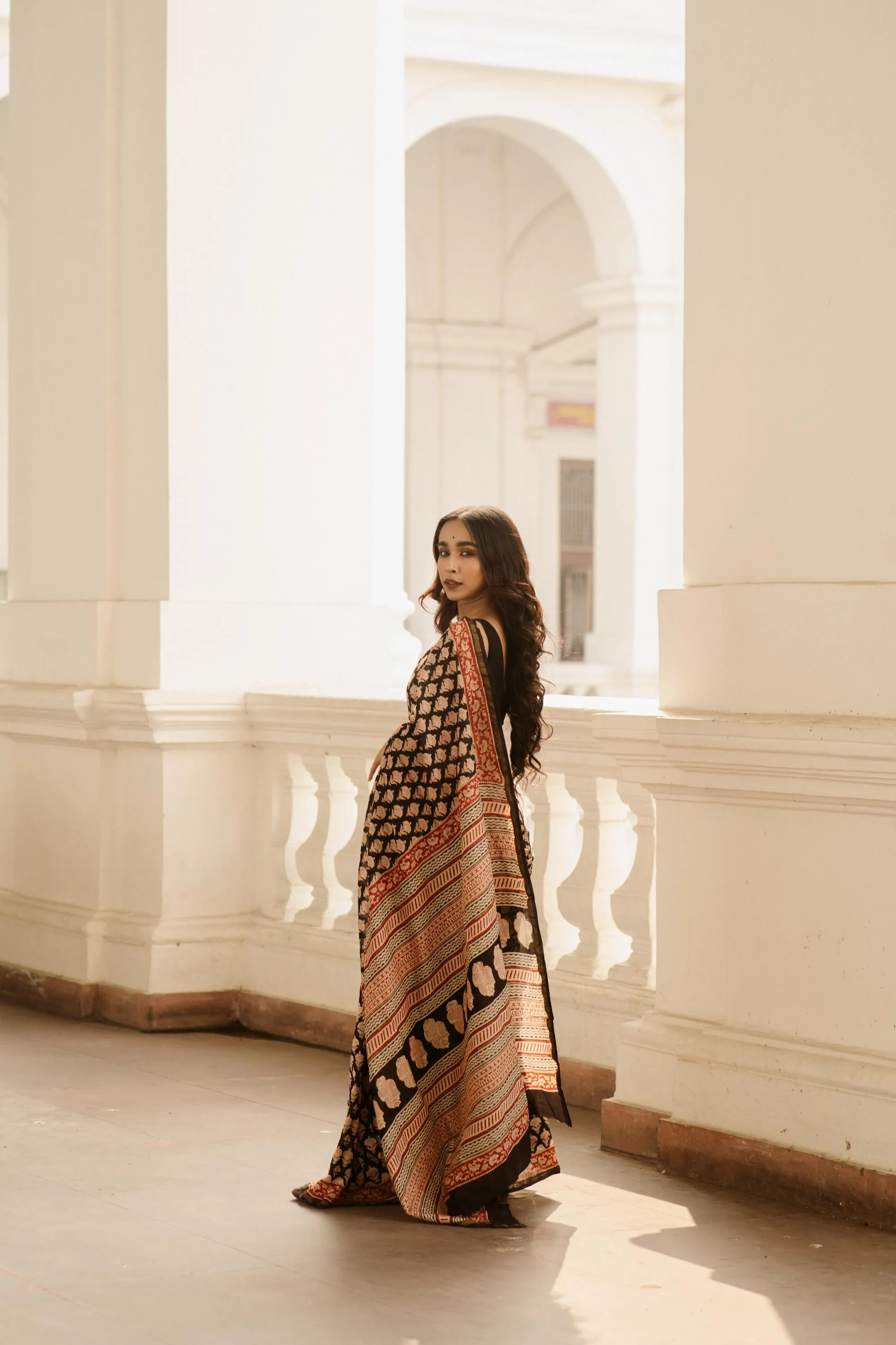 Roheda Mughal boota Black  Syahi Begar Chanderi Saree