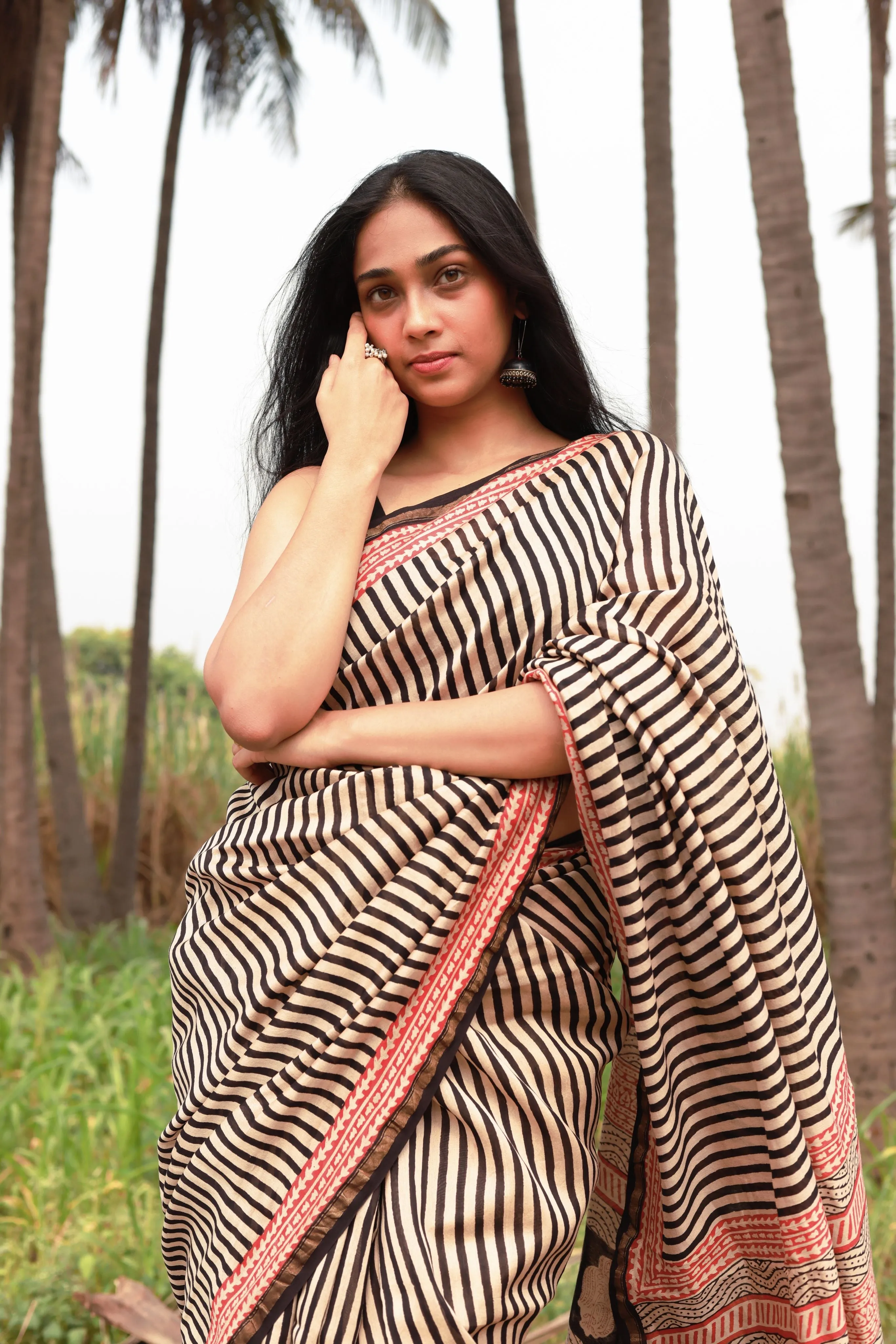 Roheda stripes black Syahi Begar Chanderi Saree