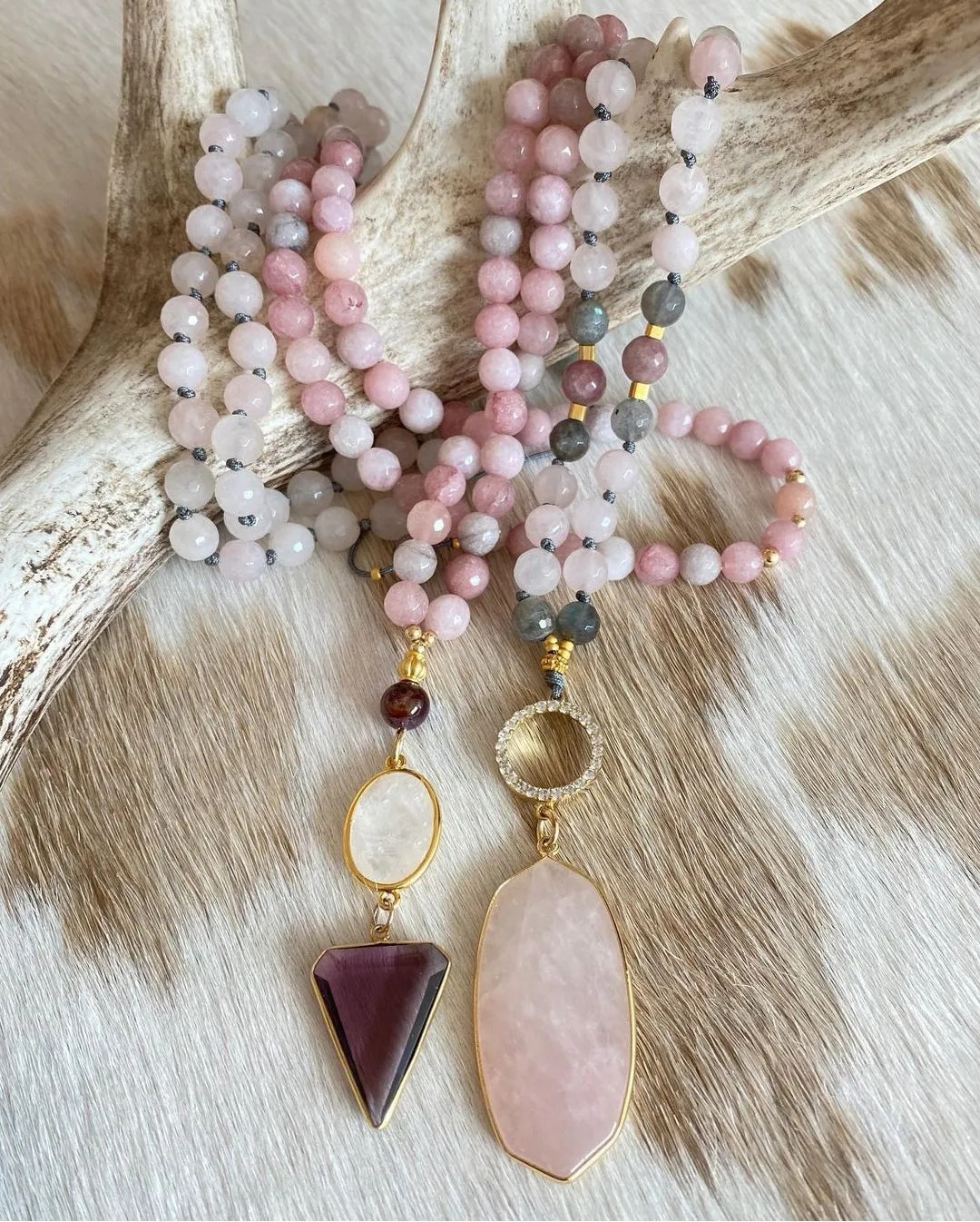 Rose Quartz, Labradorite Beaded Mix Necklace