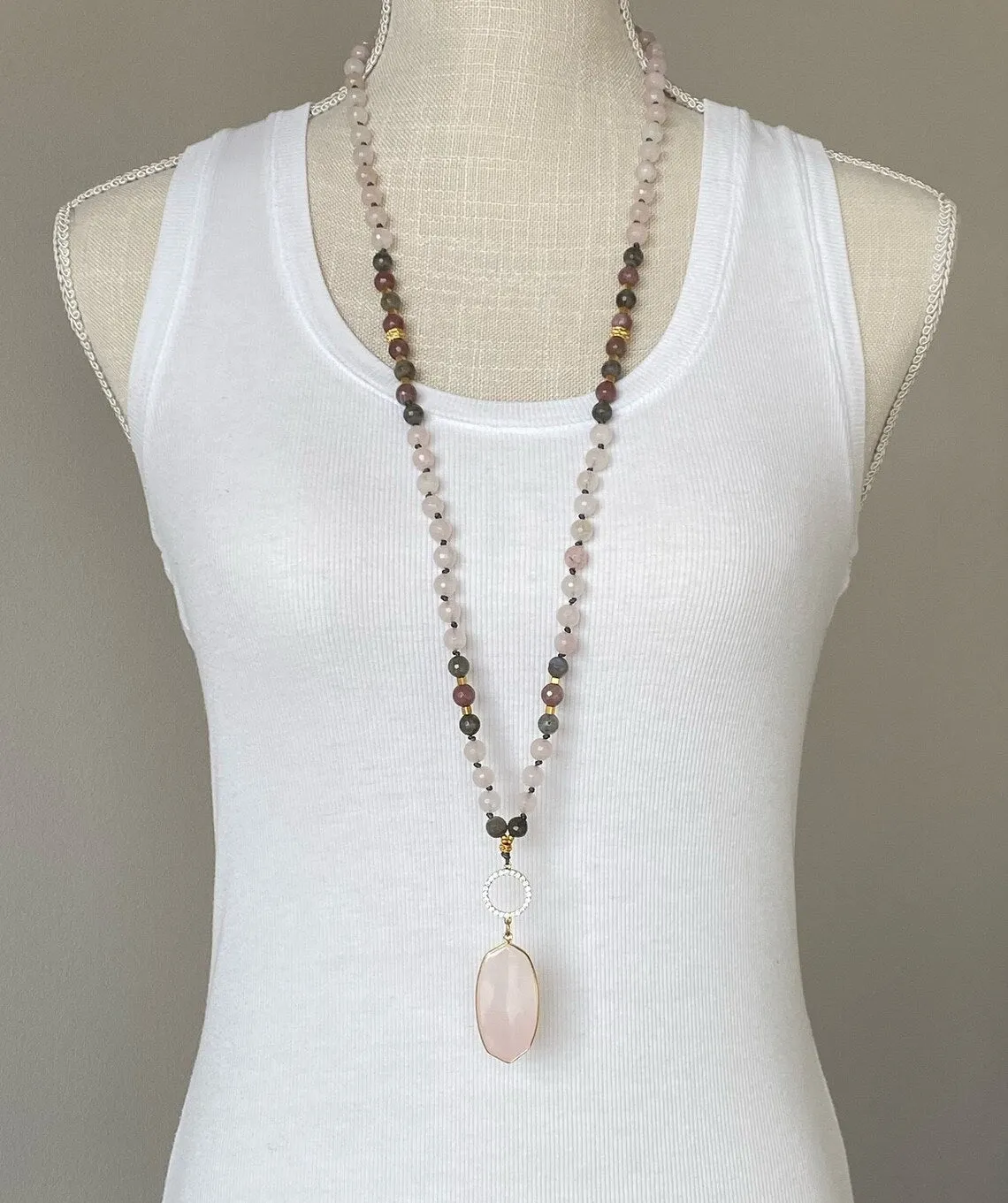 Rose Quartz, Labradorite Beaded Mix Necklace