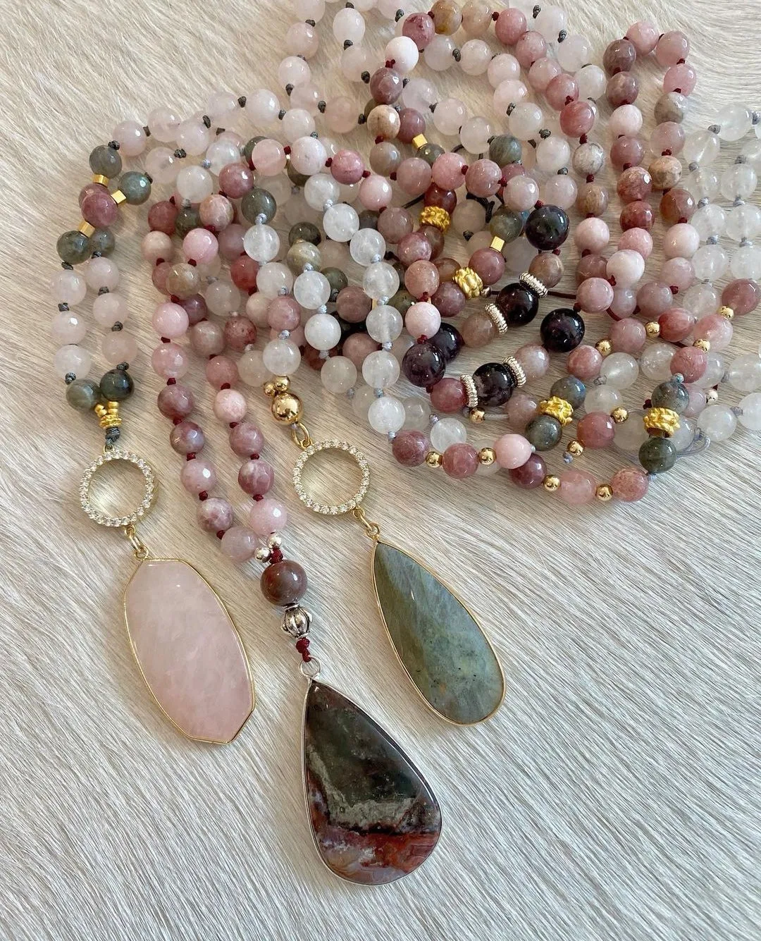 Rose Quartz, Labradorite Beaded Mix Necklace