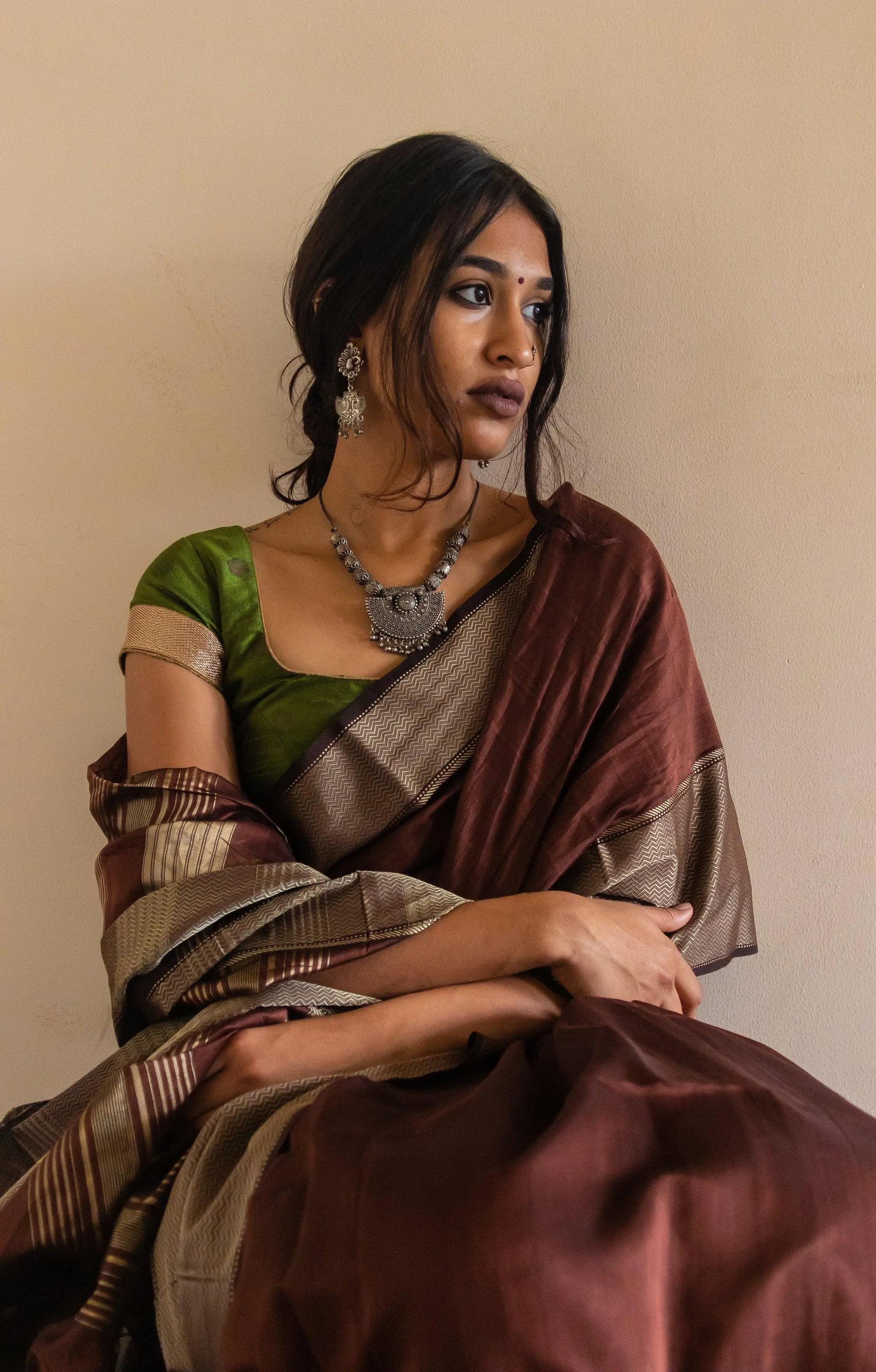 Seher Brown Maheshwari Saree