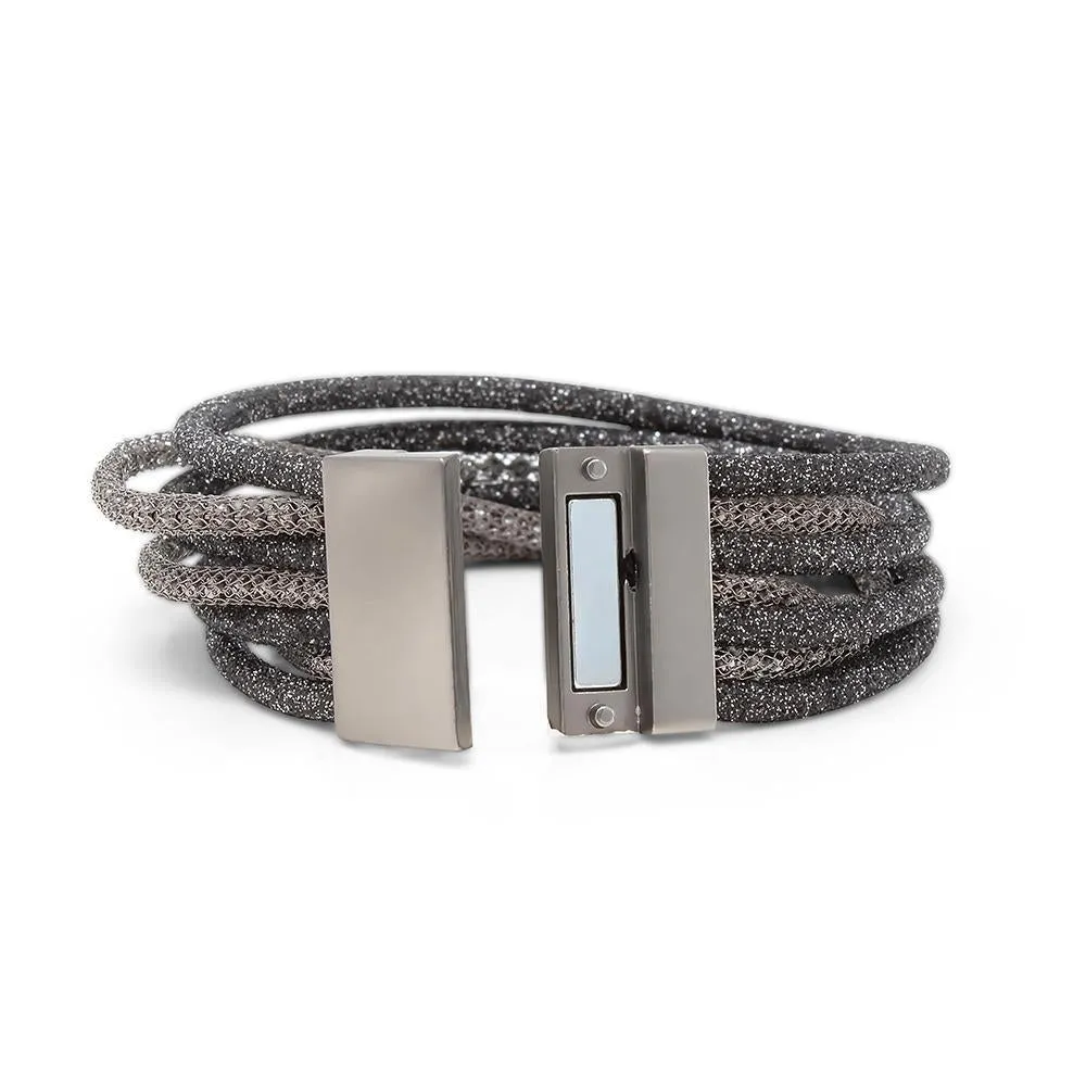 Seven Row Mesh Leather Bracelet Black