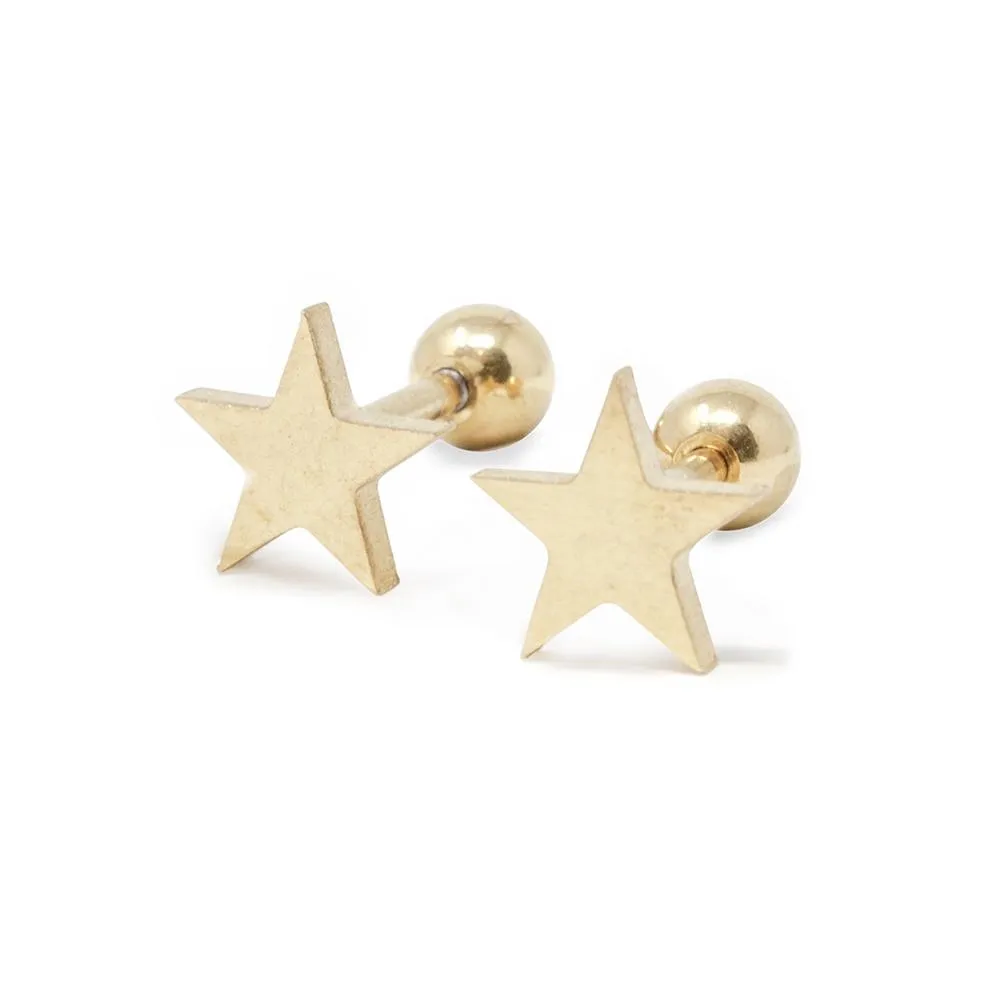 Stainless Steel Baby Stud Earrings Star Gold Plated