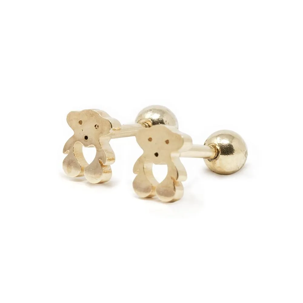 Stainless Steel Baby Stud Earrings Tiny Bear Gold Plated