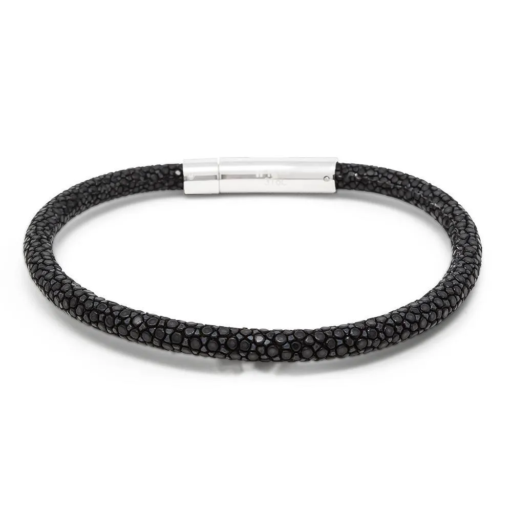 Stainless Steel Black Stingray Leather Bracelet