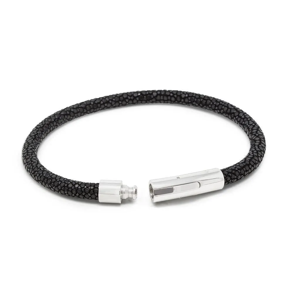 Stainless Steel Black Stingray Leather Bracelet