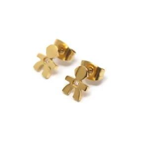 Stainless Steel Crystal Boy Earrings Gold Plated