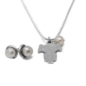 Stainless Steel Girl and Pearl Charm Neck/Earrings Set