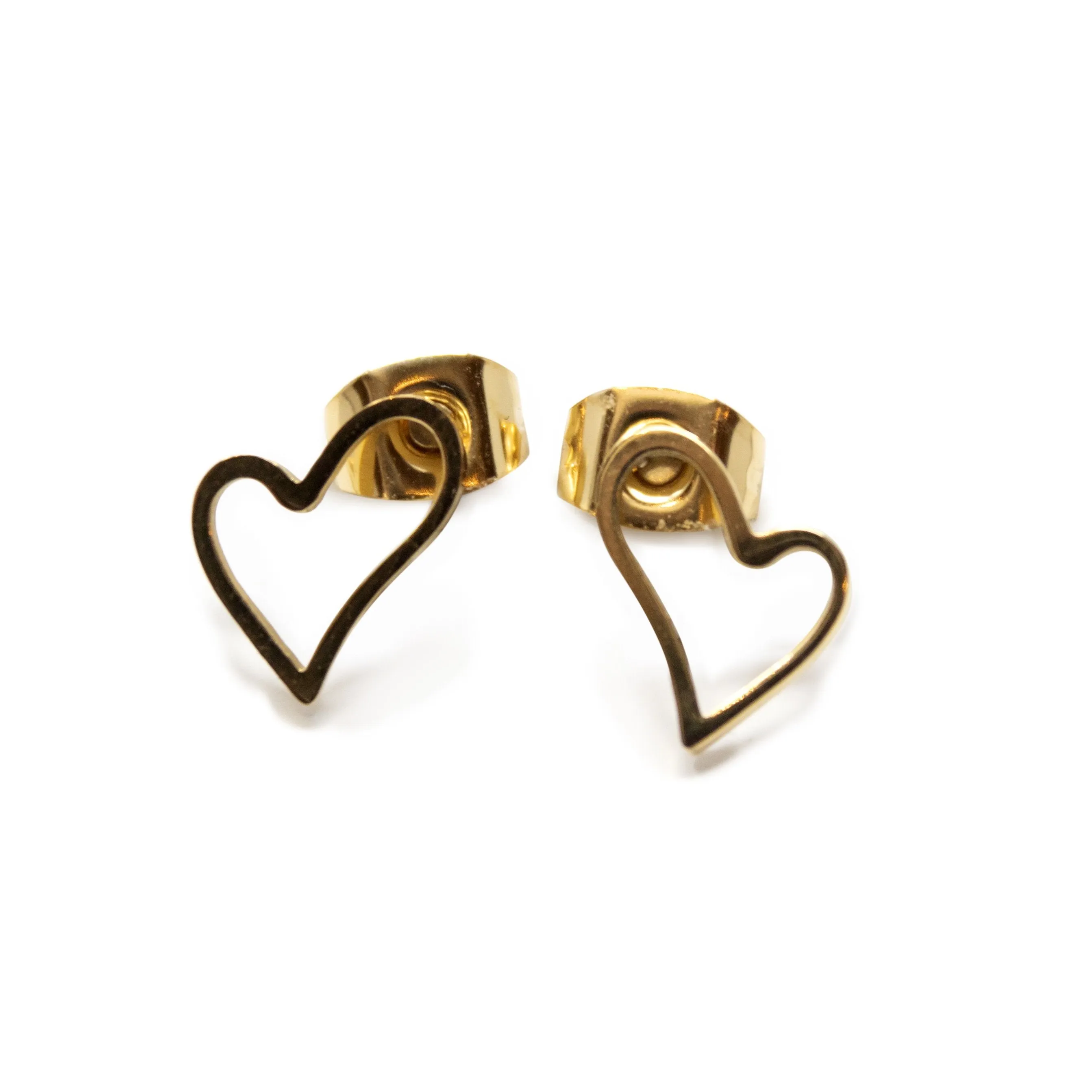 Stainless Steel Open Heart Stud Earrings Gold Plated