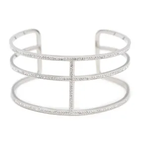 Stainless Steel Three Pave Bar Cuff Bracelet