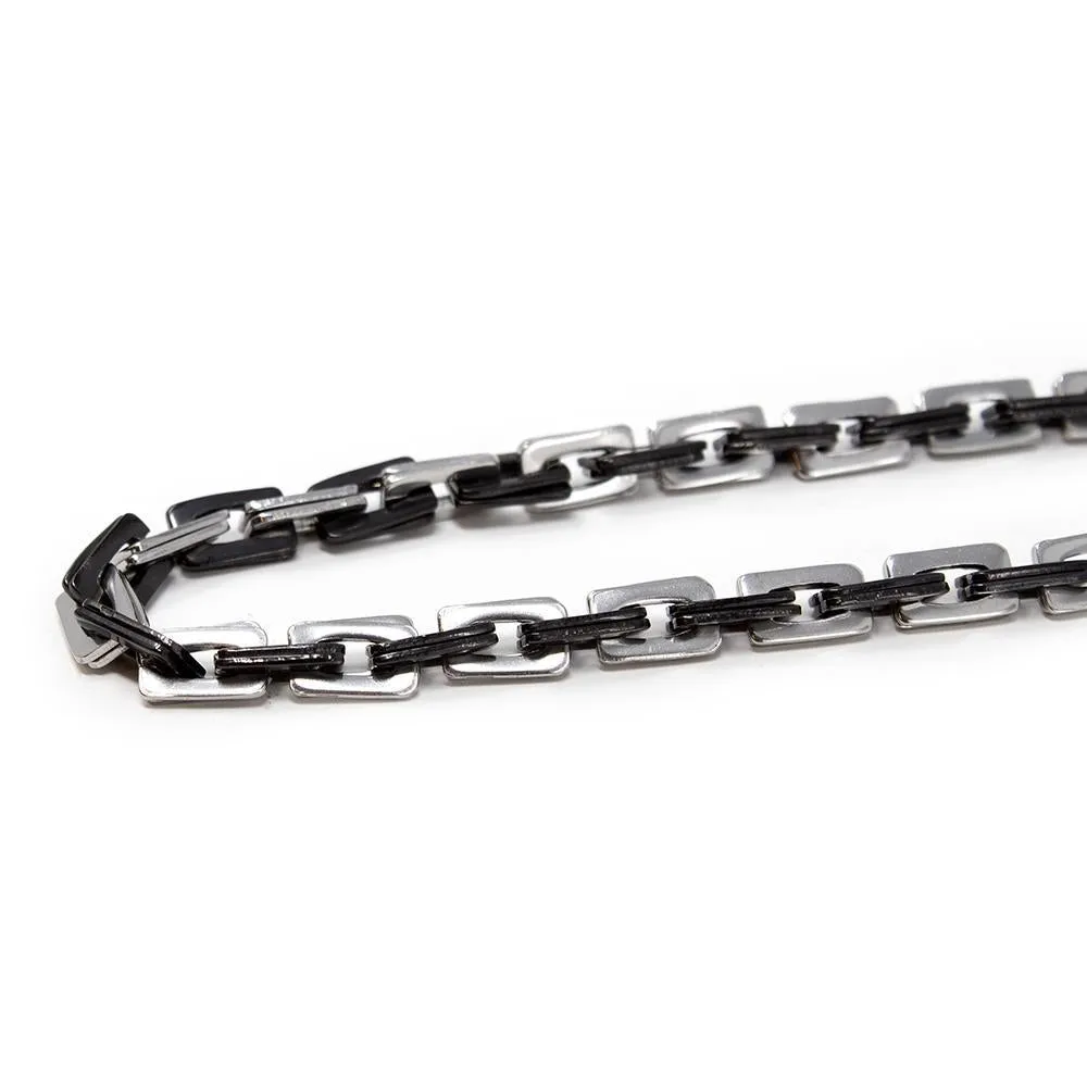 Stainless Steel Two Tone Square Link Chain Necklace