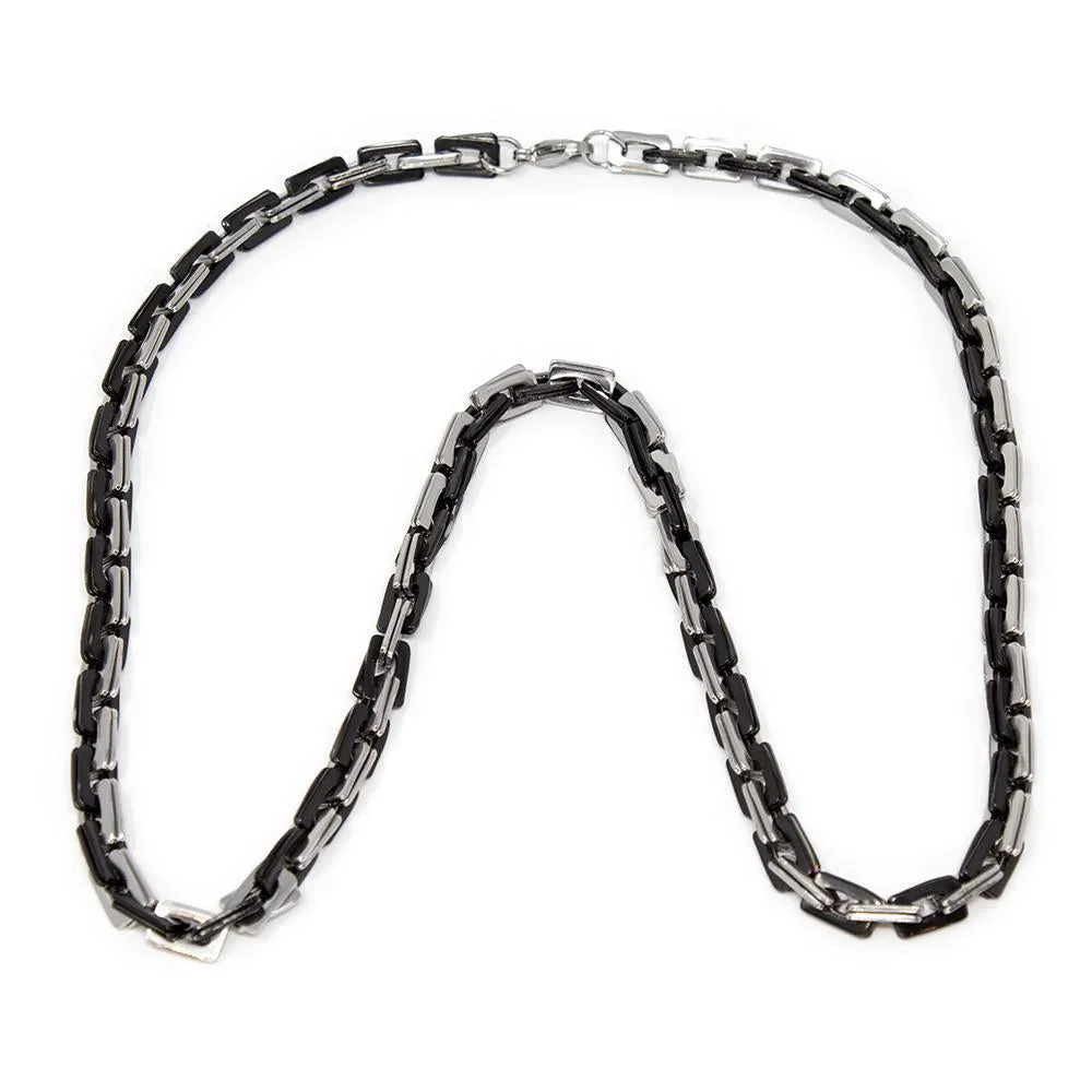 Stainless Steel Two Tone Square Link Chain Necklace