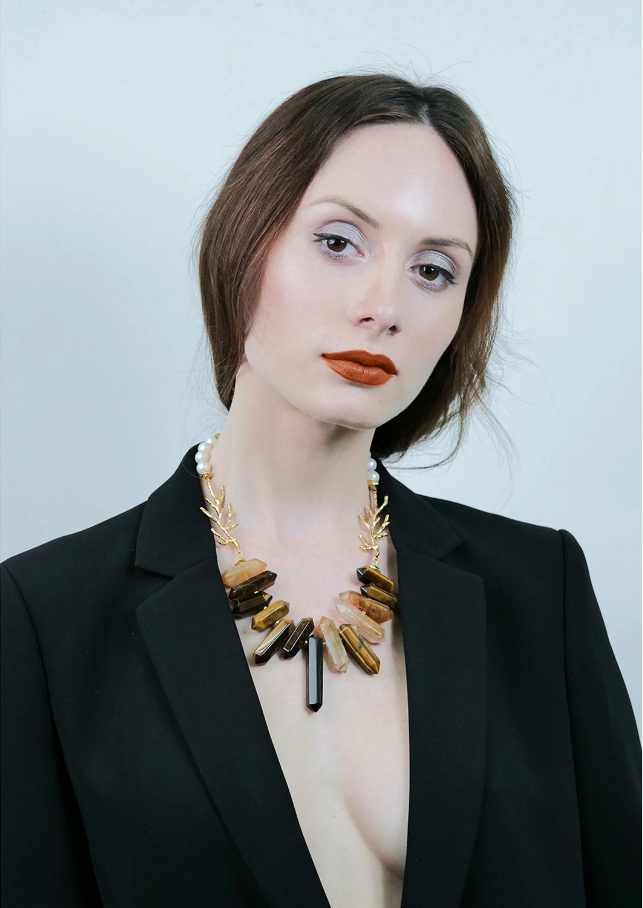 Tiger Eye and Freshwater Pearls Statement Necklace AN042