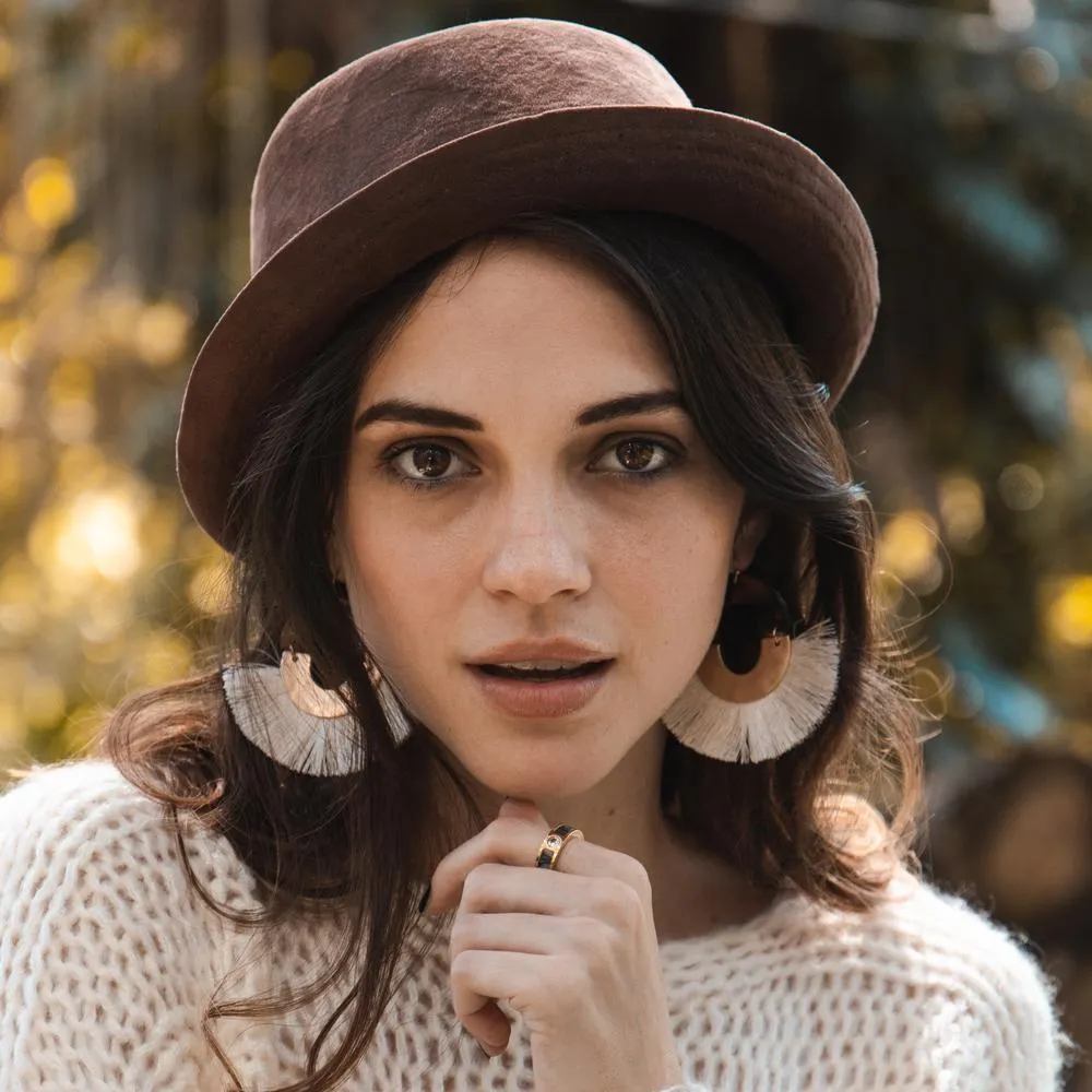 Tortoise Cream Tassel Earrings Gold Tone