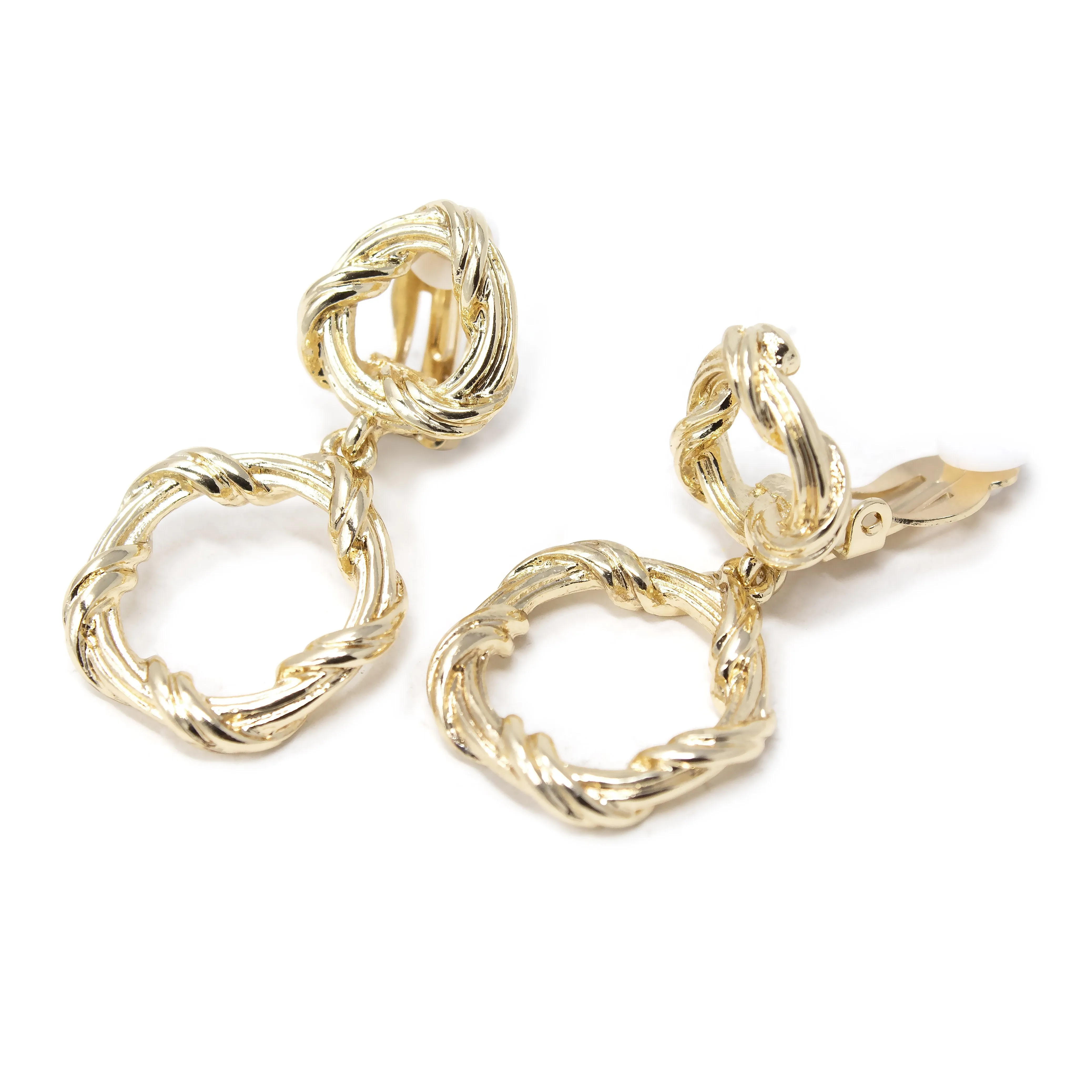 Twisted Open Circle Clip On Gold Tone Earrings