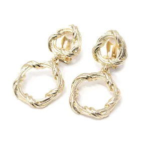 Twisted Open Circle Clip On Gold Tone Earrings