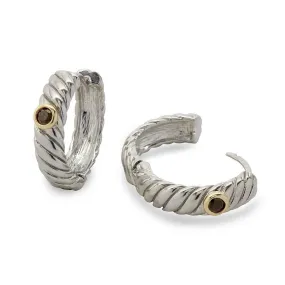 Two Tone Huggie Earrings with Jet Cubic Zirconia