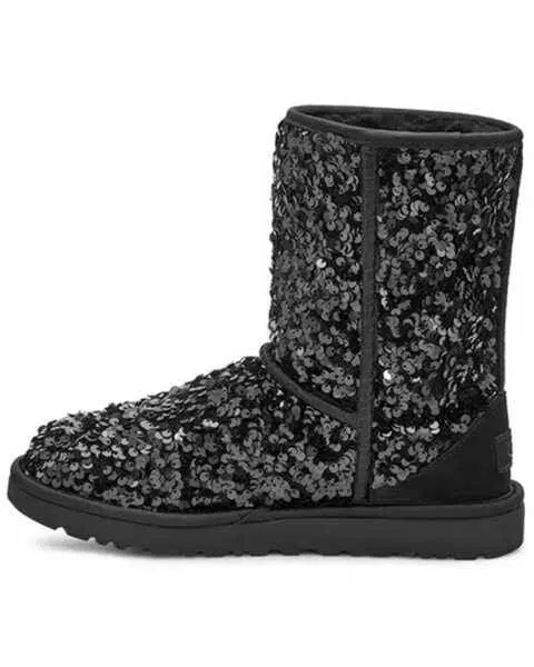 UGG Womens Classic Short Chunky Sequin Black