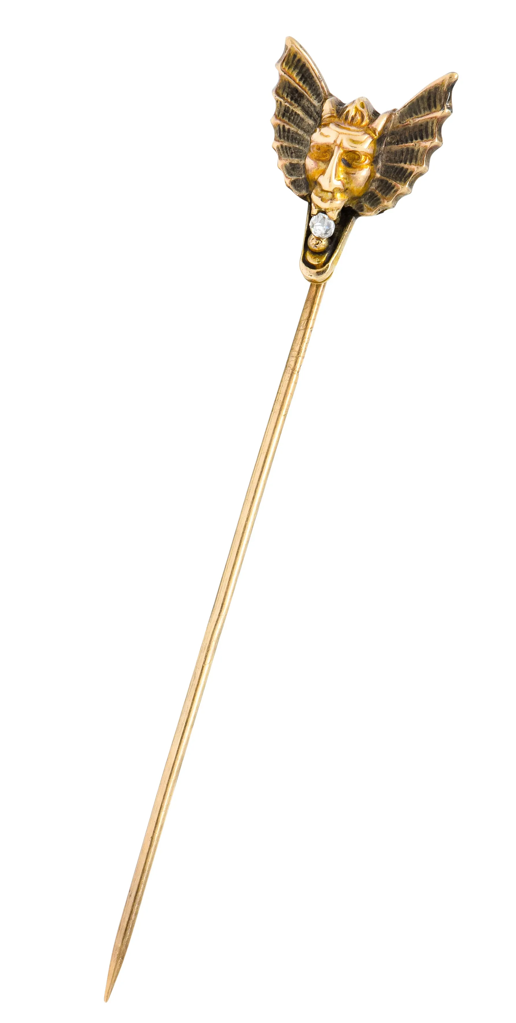 Victorian Diamond 10 Karat Gold Winged Devil Stickpin