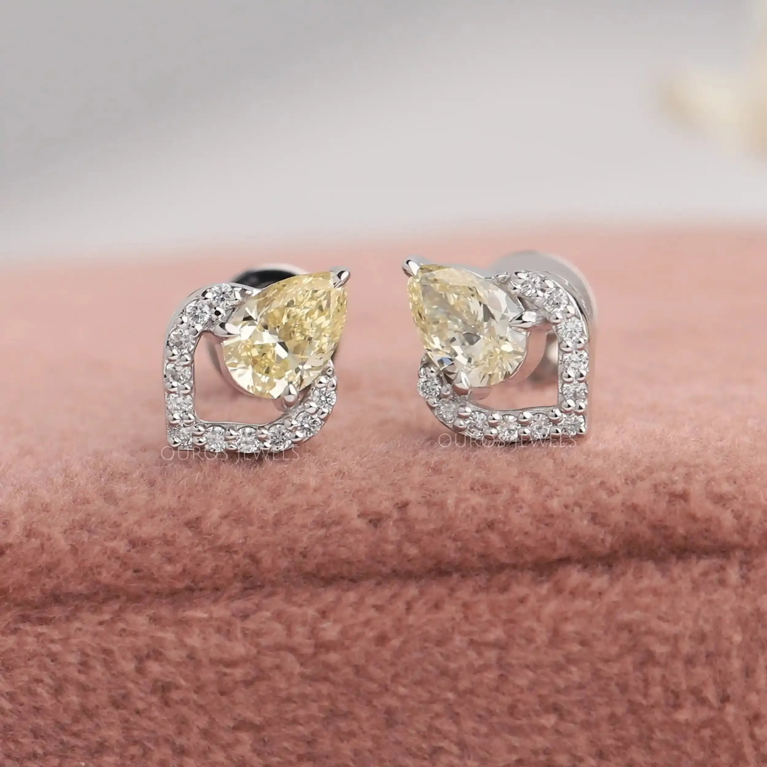 Yellow Pear Cut Halo Stud Earrings